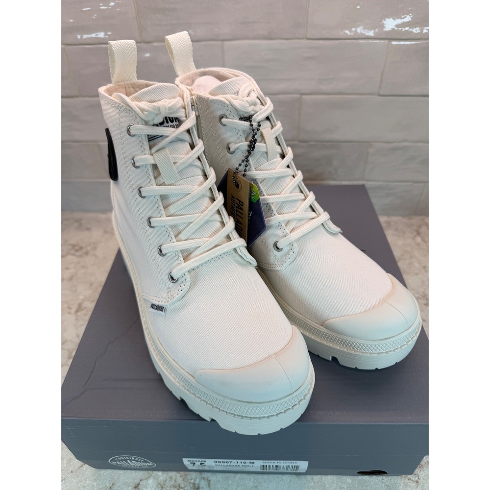 Palladium Pallabase Twill Star White Platform Boots 96907-116-M Womens 7.5